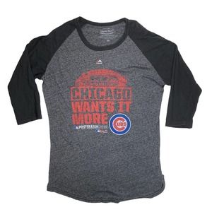 Chicago Cubs T-Shirt Womens Medium 2015 MLB Postseason Tee Chicago Wants It More